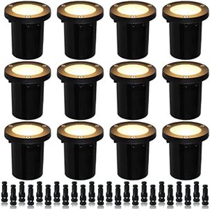 EAGLOD 5W Well Light,12-24V LED In-Ground Low Voltage Landscape Light with Connectors, IP67 Waterproof Landscape Lighting,3000K Paver Lights Warm White for Yard, Garden, Patio (12 Pack)