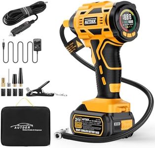 AUTDER Compresseur à Air Portatif, Gonfleur de Pneus Voiture, Max 180 PSI/12.4 Bar, Compresseur Voiture sans Fil avec Batterie 21V et 12V DC, pour Voitures, Vélos, Motos, Ballons, Jaune