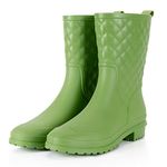 Petrass Women Outdoor Rain Boots Black, Waterproof Lady's Rainwear Mid Calf, Lightweight Cute Rain Booties for Ladies, Fashion Comfortable Garden Shoes, Green 8.5