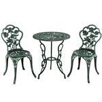 Giantex 3 Piece Bistro Set Cast Rose Design Antique Outdoor Patio Furniture Weather Resistant Garden Round Table and Chairs w/Umbrella Hole (Rose Design)