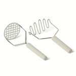 Amazon Basics Potato Mashers, 2-Piece Set, Stainless Steel, Soft Grip Handle, Dishwasher-Safe, Linen Gray