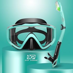 Dry Snorkel Set, Pano 3 Window Snorkel Mask, Anti-Fog Scuba Diving Goggles and Snorkel, Professional Adult Snorkeling Swim Mask Gear (Aqua Set)