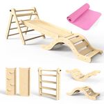 7in1 Pikler Triangle Set Toddler Climbing Toys Indoor Foldable Baby Climbing Toys Wooden Montessori Climbing Set with Arch, Ramp, Ladder, Mat for 1-3 Years, Jungle Gym for Kids