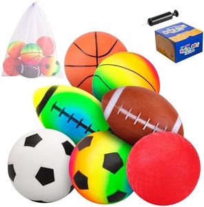 PlayZap 7-Piece Soft Ball Set for Toddlers & Kids (Ages 1-6) - Includes 5” Playground Balls, Soccer, Football & Basketball - Great for Home, Yard, Pool, Classroom & Park for Boys & Girls