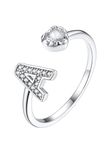 Suplight 925 Sterling Silver Heart Initial Rings for Women Teen Girls Capital Letter Initial Stackable Rings for Women Girls Alphabet A Letter Adjustable Heart Rings Rings Jewelry Gifts for Women