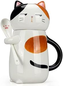 15 oz Cute Ceramic Coffee Mug with Lid and Spoon Adorable Cat Cup for Women Ladies Unique 3D Kawaii Cat Coffee Mug Lover Gift Funny Christmas Cup Porcelain Girls Novelty Mug