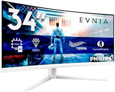 Philips Evnia 34M2C5501A - 34 inch WQHD Curved Gaming Monitor, 180 Hz, 1 ms, FreeSync Premium, Ambiglow (3440x1440, 2x HDMI 2.0, 1x DisplayPort 1.4, USB Hub) white