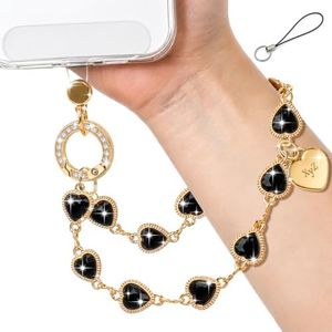 XYZ Heart Phone Charm Wrist Strap,Sparkle Phone Chain Wristlet,Black