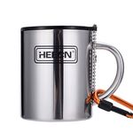 HEECN Camping Mugs - Double Walled Stainless Steel Mug for Hot Drinks with Lid and Carabiner - Backpacking - Trekking - Hiking - HESS038BBK330