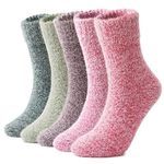 ElifeAcc 5 Pairs Ladies Socks Funny Fluffy&Warm Cotton Cushioned Crew Wool Socks UK3-7 (Pure,3-7)