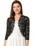 Allegra K Women's Lace Sheer Shrug Elegant 3/4 Sleeve Bolero Floral Shrug Black 16