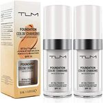 Find Back 2PACK TLM Flawless Colour Changing Warm Skin Tone Foundation,Naturally Blends Moisturizing Foundation Makeup,Long Lasting Poreless Liquid Cover Concealer SPF 15 for Face Makeup, Beige