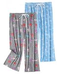 ENJOYNIGHT Women's Capri Pajama Pants Cotton Lounge Bottoms Print Sleep Pants with Drawstring (Medium, cat+Moon)