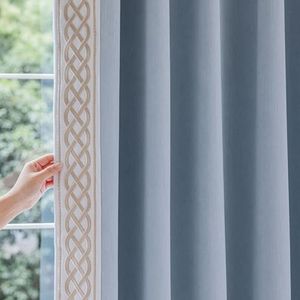 VisionaryHomeDesign X Kinsey Walsh Lilly Room Darkening Curtain Pair, Tape Trim Drapes,Pinch Pleat, Memory Trained Cotton Blend Curtains (Blue, 50” w x 108” L)