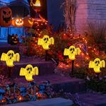 4 Pack Halloween Decorations Pathway Solar Lights, Ghosts Yard Stake String Lights Halloween Outdoor Decorations, Waterproof LED Ghosts Halloween Décor Walkway Lights