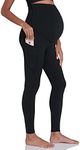 Enerful Women's Maternity Workout Leggings Over The Belly Pregnancy Active Wear Athletic Yoga Pants with Pockets Black Large