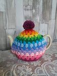 Hand crochet rainbow tea cosy/cozy. Vintage shabby retro