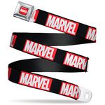 Buckle-Down Belt Seatbelt Buckle Marvel Brick Black Red White Mens Womens Kids Adjustable, Marvel Comics, 1.5" Wide - Fits Pant Size 32-52