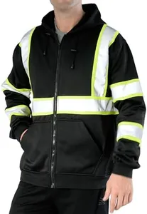 sesafety High Visibility Safety Sweatshirt for Men, Class 3 Reflective Zippered Hooded Sweatshirt, Hi-Vis Safety Hoodie with Black Bottom