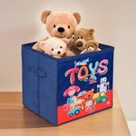 Kuber Industries Storage Box | Square Toy Storage Box | Wardrobe Organizer for Clothes-Books-Toys | Stationary Organizer | Drawer Organizer Box with Handle | Toys-Print | Navy Blue