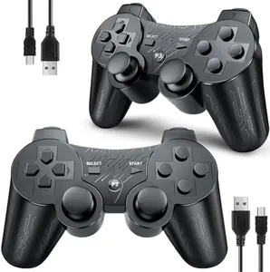 OKHAHA Controller 2 Pack for PS3 Wireless Controller for Sony Playstation 3, Double Shock 3, Bluetooth, Rechargeable, Motion Sensor, Remote for PS3 (With Stripes(Black + Black))