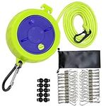 QeeHeng Adjustable Travel Clothesline Cord,32FT Portable Camping Clothesline,Windproof Drying Line Rope for Outdoor/Indoor/Home/Laundry/Hotel,with 20pcs Windproof Clothespins and 12pcs Stoppers