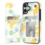 Arae for iPhone 16 Case Wallet with Card Holder - Floral Flower Pattern Case with PU Leather Card Pockets Back Flip Cover for iPhone 16 - Pattern 07