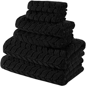 BAGNO MILANO Turkish Bath Towels, Soft Plush Jacquard Luxury Bath Towels, Quick Dry Towel Set (Black, 6 pcs Towel Set)
