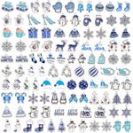 SANNIX 110Pcs/55 Pairs Christmas Winter Charms, Winter Charms for Jewelry Making, Assorted Snowflake Penguin Snowman Polar Bear Gold Enamel Charm Pendants for DIY Bracelet Necklaces Earrings Craft