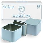 Hearts & Crafts Sky Blue Square Candle Tins 8 oz with Lids - 24-Pack of Bulk Candle Jars for Making Candles, Arts and Crafts, Storage, Gifts - Empty Candle Jars with Lids