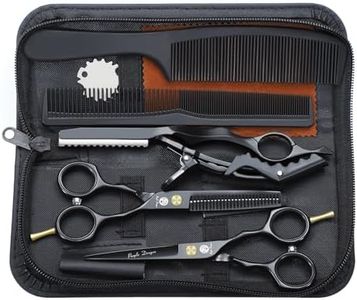 5.5 inch Purple Hair Cutting Scissors Set with Razor, Leather Scissors Case, Barber Hair Cutting Shears Hair Thinning/Texturizing Shears for Professional Hairdresser or Home Use (Black)