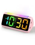 Netzu Digital Alarm Clocks for Bedrooms, Bedside Clocks with RGB Night Light, Rainbow Time, Large Display, Dual Alarm, Snooze, LED Desk Dimmable Alarm Clock for Kids Teens Pink