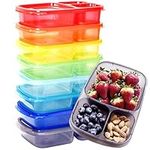 Youngever 8 Pack Bento Lunch Box, Meal Prep Containers, Reusable Plastic Divided Food Storage Container Boxes (3-Compartment)