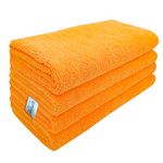 SOFTSPUN Microfiber Cloth 40x60 Cms, 4 Piece Towel Set, 340 GSM (Orange) Multi-Purpose Super Soft Absorbent Cleaning Towels for Home, Kitchen, Car, Cleans & Polishes everything in your home.