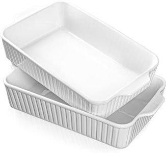 2-Pack Casserole Dishes for Oven, Large Baking Dishes 9x13,4.2 Quarts Baking Pan with Handles,Lasagna Pan Deep Casserole Dish Set Bakeware Oven Safe Ceramic Baking Dish for Lasagna,Wedding Gift, White