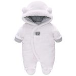 Baby Winter Snowsuit Baby Rompers, Boy and Girl One-Piece Suit with Hood, Toddler Outerwear Snowsuit Set Thick and Warm,White 3-6 Months