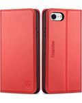 SHIELDON Case for iPhone SE 2022, Wallet Case for iPhone SE3/SE2/8/7, Genuine Leather Flip Book Case with Kickstand Card Slot Magnetic Closure TPU Shockproof Case Compatible with iPhone SE 2020 4.7" - Red