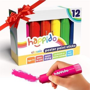 Happido Set of 12 Twistable Tempera Paint Sticks For Kids, Quick Drying, No Mess Art Supplies for Toddlers and Kids Ages 4-6 - CLASSIC COLORS
