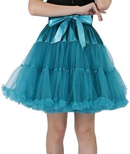 Shimaly Women's Dual Purpose of Petticoat and Skirt above Knee Underskirt Multicolour Tutu Skirt, Teal Blue, Small-Medium