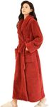 LOCIIXAT Women Winter Cosy Housecoat Fluffy Fleece Dressing Gown Full Length Plush Robe Shawl Collar, Red 14-18 UK