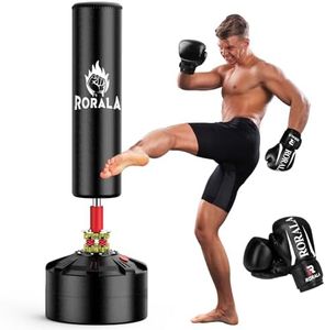 RORALA Punching Bag with Stand 70"-203lbs, Freestanding Heavy Boxing Bag Including 12OZ Boxing Gloves for Adult Youth Gift Selection Upgraded Black