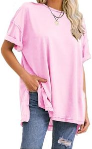 EXLURA Womens Summer Oversized T Shirts 2024 Casual Short Sleeve Loose Maternity Tops Crewneck Tunic Plus Gym Workout Top Light Pink