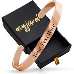 Myjewel Personalized Gold-Plated Stainless-Steel Cuff Bracelet with Free Custom Inspirational Text Engrave Name Mantra Text Minimalist Bracelet for Men & Women (6MM Rose Gold)