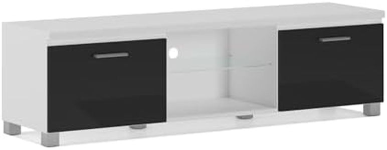 Skraut Home | Meuble TV Modulable De Salon | 42 x 150 x 40 cm | Système D'éclairage LED Intégré | Convient pour TV 32/40/50/55/60/65" | Porte avec Poignée | Étagère en Verre