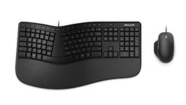 Microsoft Ergonomic Desktop Keyboard and Mouse Combo: Wired, comfortable, ergonomic keyboard with cushioned wrist and palm support, split keyboard, dedicated Office key (French)