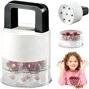 Tenlary Cherry Pitter Tool Pit Remover, 2026 Upgraded 7-in-1 Multiple Push Corer, 1.5" Extra Large Slots for Cherries, Transparent Pit Cup, Dishwasher Safe Anti-Splatter for Kitchen Jam Prep (White)
