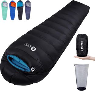 QEZER 4-Season Down Sleeping Bag – Black, Lightweight Camping Gear