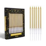 Birthday Candles - 24 Count Long Thin Gold Birthday Candles for Cake, Metallic Cake Candle for Birthday, Party Candles