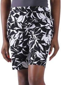 KELLY KLARK Golf Shorts for Women, 9" Stretch Knee Length Dress Chino Shorts with Pockets for Walking Black White Floral Size 14