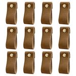 DOXILA 12PCS Leather Drawer Pulls, Door Knobs Handles for Furniture with Screws, Vintage Door Handles for Cabinet Cupboard Wardrobe Dresser, Anti Collision Static (Coffee)